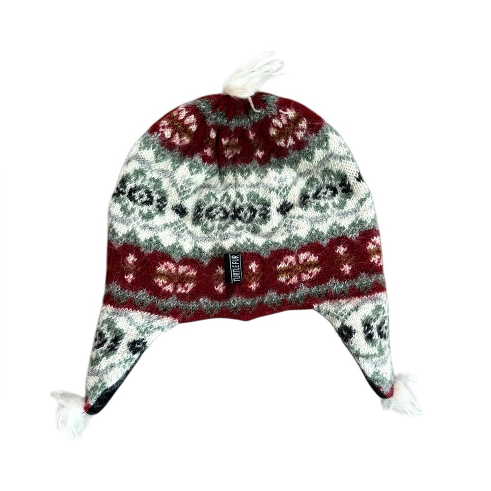 Turtle Fur Alpaca Wool Beanie Hat With Ear Flaps Nordic Print Adult One Size